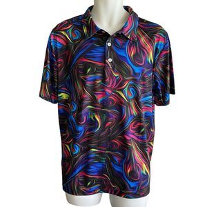 Obnoxious Golf Polo Shirt Men M Neon Wind Loud Psychedelic Trippy Performance